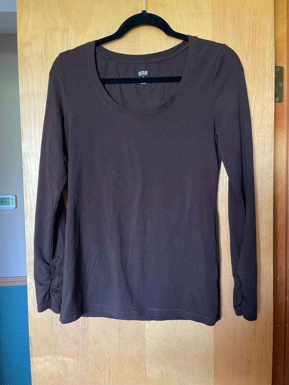 a.n.a Brown Long Sleeve Scoop Neck Top